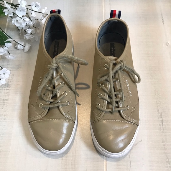 Tommy Hilfiger Shoes - Tommy Hilfiger Camel Leather Sneakers Striped Heel